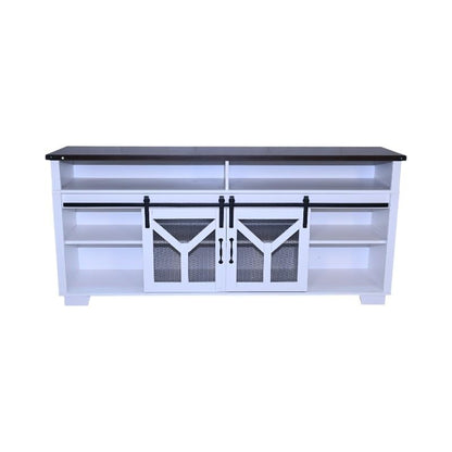 65" Farmhouse TV Stand with Sliding Barn Doors, White & Walnut, view 6