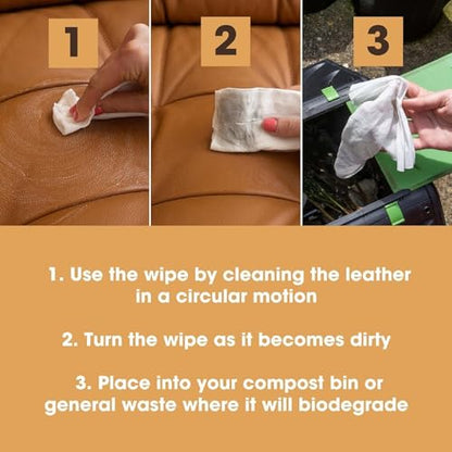 Leather Cleaning Wipes | 80 Count | 4-in-1 Clean, Nourish, Condition, & Restore Leather & Vinyl Furniture, Handbags, Jackets, Car Seats, Interiors & More | Residue & Streak-Free