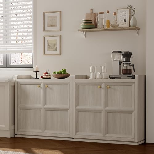 Buffet Cabinet with Storage 34" Sideboard Accent Storage Cabinet for Bedroom Dining Room Living Room Entryway with Doors & Shelves Modern Buffet Table with Golden Handle Credenza Side Board
