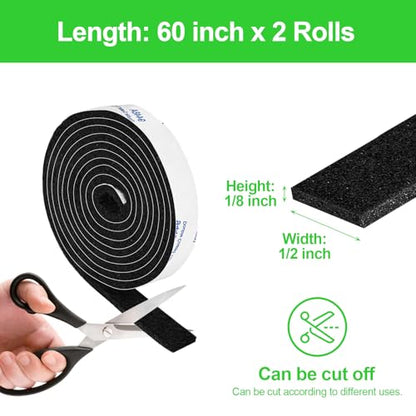 Felt Strips with Adhesive Backing, Felt Tape with Adhesive Backing, Felt Furniture Strips 2 Pack Roll 1/2x 60 Inches Black, Felt Strips for Furniture