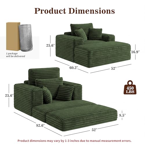 60'' Oversized Chaise Lounge Chair Indoor with Ottoman, view 3