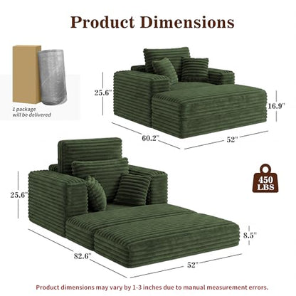 60'' Oversized Chaise Lounge Chair Indoor with Ottoman, view 3