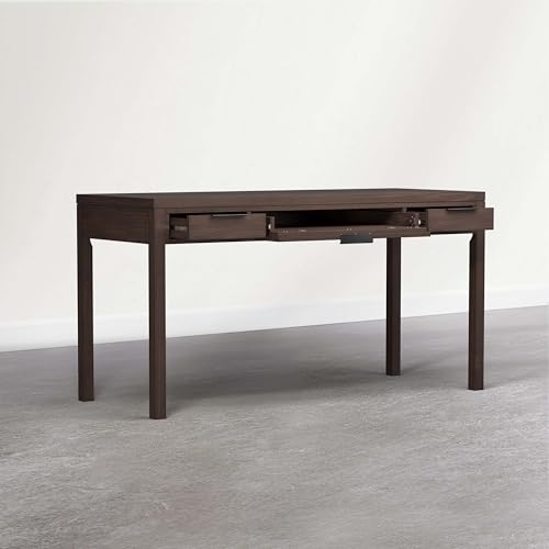 Hollander Desk - 60 Inch Wide Solid Wood Writing Desk in Dark Brown Walnut, Contemporary Home Office Computer Table for Workspace or Study with 2 Drawers and Flip-Down Keyboard Tray