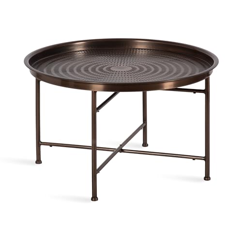 Mahdavi Modern Round Outdoor Coffee Table; 25 x 25 x 16; Bronze; Transitional Patio Coffee Table with Textured Top for Outdoor Furniture Decor
