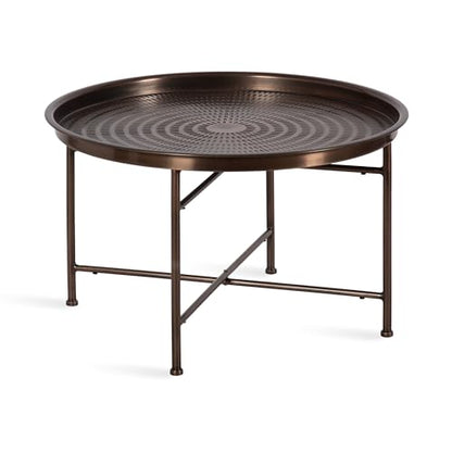 Mahdavi Modern Round Outdoor Coffee Table; 25 x 25 x 16; Bronze; Transitional Patio Coffee Table with Textured Top for Outdoor Furniture Decor