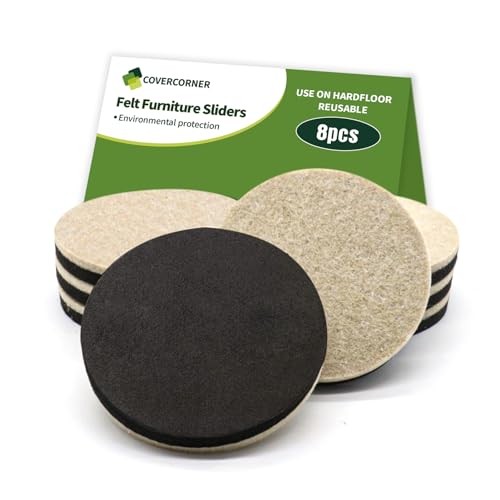 Felt Furniture Sliders for Hardwood Floors 8 PCS - 3 1/2 inch Furniture Moving Slider – Heavy Duty Felt Movers Sliders Chair Legs Floors Protectors (for Hardwood Floors)