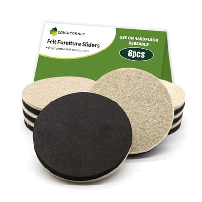 Felt Furniture Sliders for Hardwood Floors 8 PCS - 3 1/2 inch Furniture Moving Slider – Heavy Duty Felt Movers Sliders Chair Legs Floors Protectors (for Hardwood Floors)