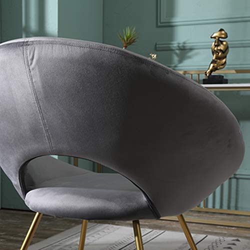 Slatina Silky Velvet Upholstered Accent Chair with Gold Tone Finished Base, Gray