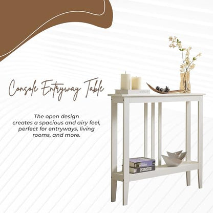 Narrow Console Table with Storage – Rectangular Entryway & Behind Sofa Table, Wood Accent Hallway Table for Foyer or Living Room, White