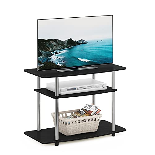 Turn-N-Tube No Tools 3-Tier Entertainment Center TV Stand for TV up to 32 Inch, Stainless Steel Tubes, Americano/Chrome