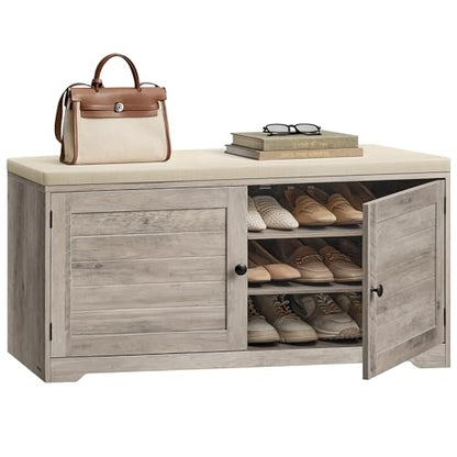 VASAGLE 3-Tier Shoe Storage Bench with Cushion, 14 x 39.8 x 20.7 Inches, view 2