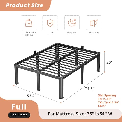 20 Inch Full Heavy Duty 3500lbs Bed Frame with Round-Corner, view 4