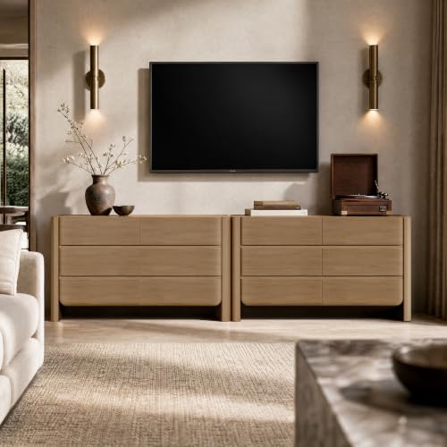 6 Drawer Dresser for Bedroom, Thick Rounded Side Panels & Handleless Design, view 8