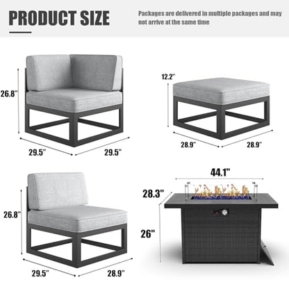 Large Aluminum Patio Furniture Set with Fire Pit Table, 11 Pieces Modern Outdoor Conversation Set Sectional Metal Sofa Set with Olefin Cushion