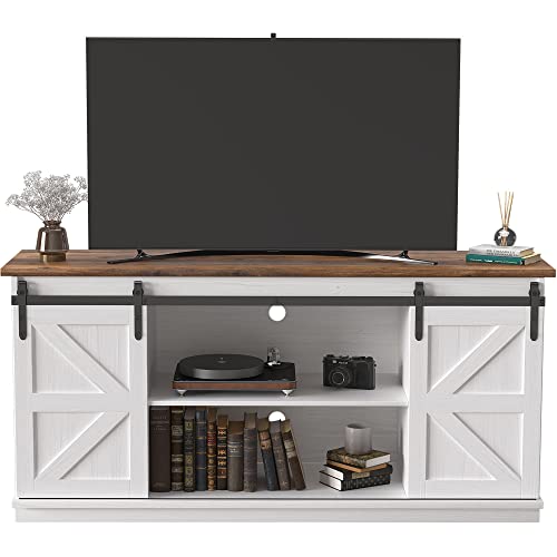 TV Stand for 65 Inch TV, Sliding Barn Doors, Bright White, view 2