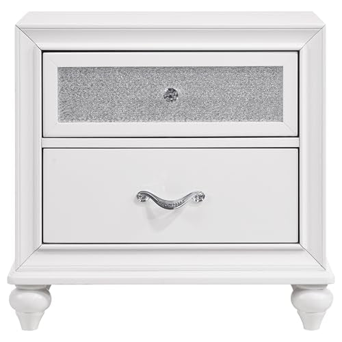 Coaster Home Furnishings Barzini Modern Classic 5-Piece Bedroom Set Velvet Upholstered Queen Size Wingback Bed Frame 63-inch Headboard White 300843Q-S5