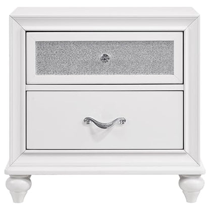 Coaster Home Furnishings Barzini Modern Classic 5-Piece Bedroom Set Velvet Upholstered Queen Size Wingback Bed Frame 63-inch Headboard White 300843Q-S5