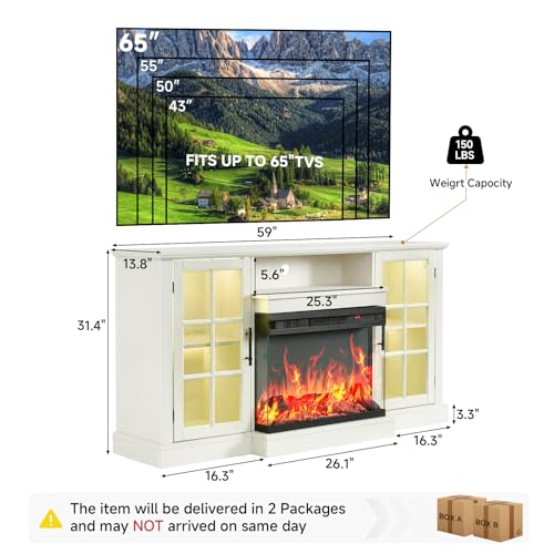 3 Sided Glass 59" Fireplace TV Stand for TVs up to 65inch, view 3