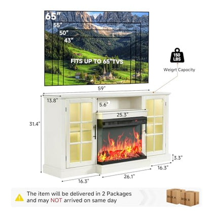 3 Sided Glass 59" Fireplace TV Stand for TVs up to 65inch, view 3