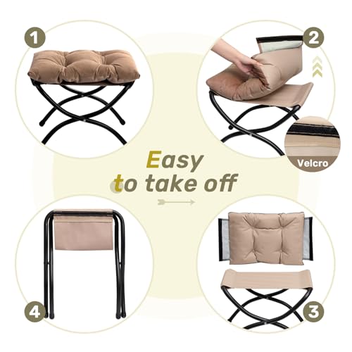 15"(H) Folding Footrest Stool, Upholstered Small Foldable Ottoman, Accent Padded Sofa Foot Stool for Lazy Chair, Metal Frame Portable Foot Rest Ottoman for Living Room, Bedroom, Dark Brown