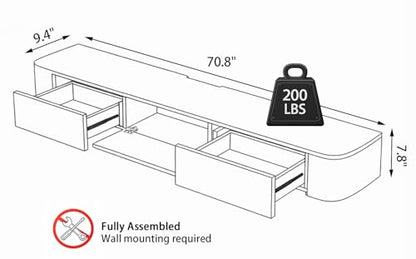 Modern Floating TV Stand, Wall-Mounted Entertainment Media Console, view 4