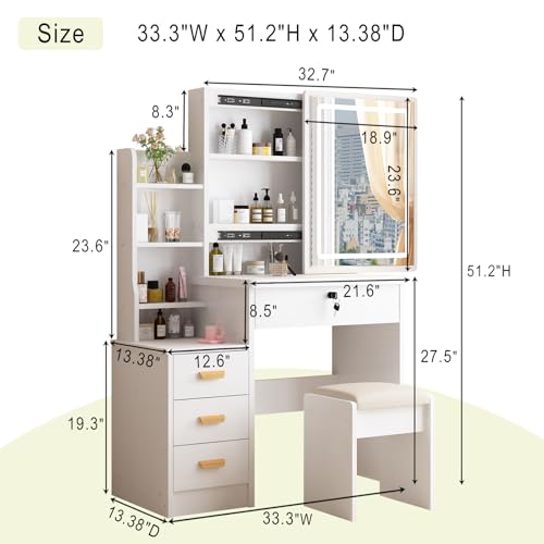 MONGMON Vanity Desk with Mirror and Lights, 3 Lighting Modes, view 3