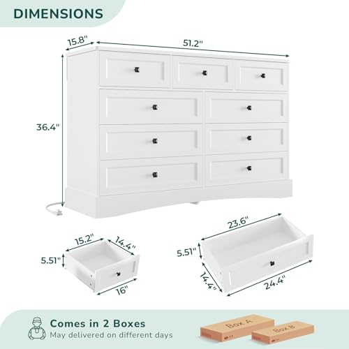White Dresser for Bedroom with 9 Drawers, view 3