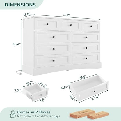 White Dresser for Bedroom with 9 Drawers, view 3