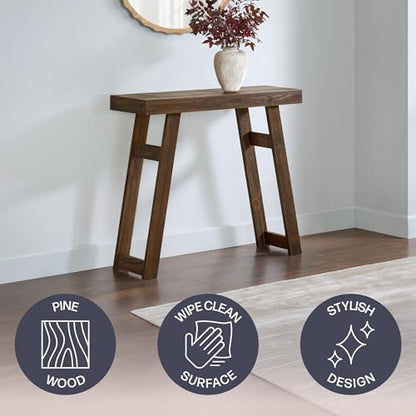 Lawas Solid Wood Console Table - 36 Inch Modern Farmhouse Small Entryway Table - Easy Assembly Living Room Furniture for Behind The Couch, Entryway, or Hallway (Brown)