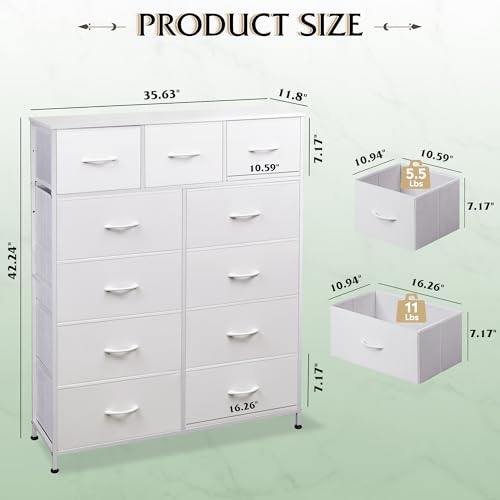 Tall Dresser for Bedroom, 11 Drawer Chest of Drawers, White, view 4