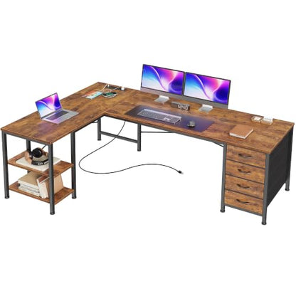 55 Inch L Shaped Desk with Fabric Drawers, view 2
