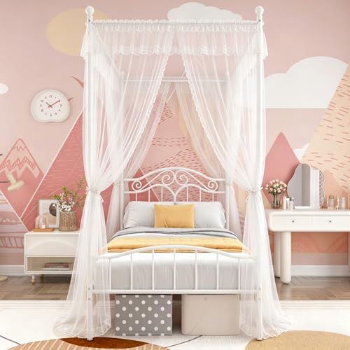 Metal Twin Canopy Bed Frame with Headboard and Footboard, view 4