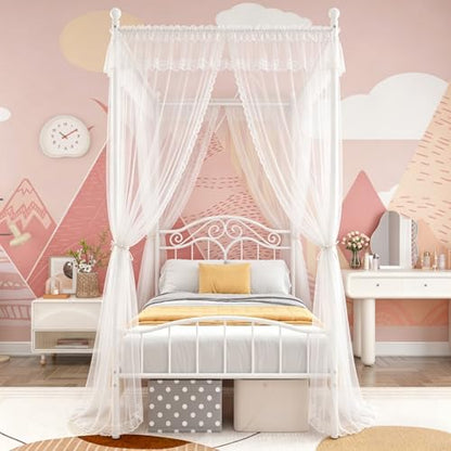 Metal Twin Canopy Bed Frame with Headboard and Footboard, view 4