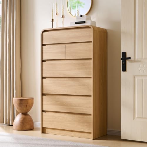 Modern 7 Drawers Dresser for Bedroom, 55" Tall Dresser, Natural Oak, view 2