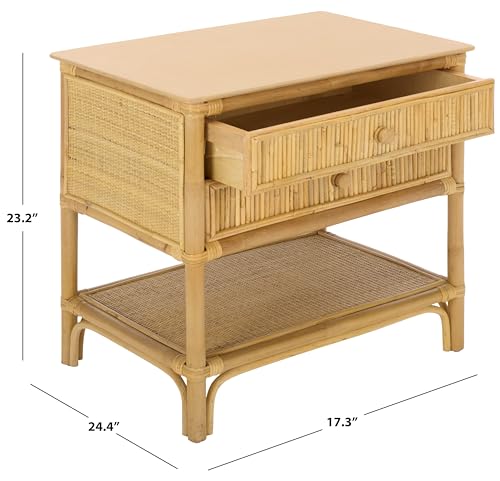 SAFAVIEH Furniture - Imari Nightstand - Natural - Rattan & Solid Wood - 2-Drawer Nightstand with Shelf Storage - Handwoven Design for Bedroom & Guest Room, 17.3" W x 24.4" D x 23.2" H (NST6001A)