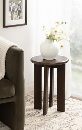 Seebeck Modern Wooden Round Side Table; 14 x 14 x 20; Dark Brown; Transitional Wood End Table for Use as Bedroom Nightstand or Living Room Accent Table