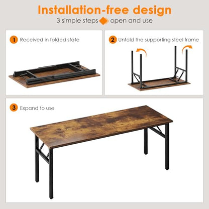 Folding Desk, 54 inch Large Computer Desk for Home Office, No Install Needed Study Student Writing Table Desk Workstation, Rustic Brown