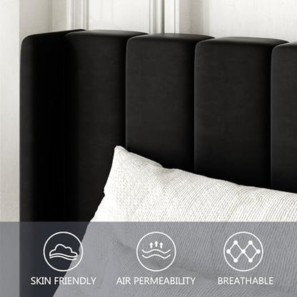 Twin Size Bed Frame with Upholstered Wingback Headboard, view 5