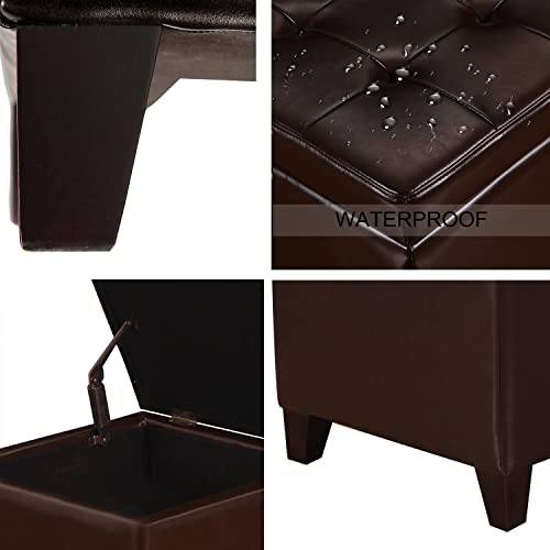 Leather Square Ottoman with Storage and Brown Legs, view 5