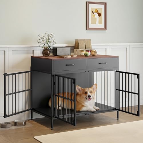 XL Dog Crate Furniture, 39.4" Heavy-Duty Dog Kennel with 2 Storage Drawers, view 2