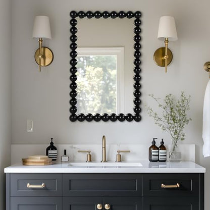 Decorative Beaded Wall Mirror – Modern Rectangular Accent Mirror, 20″x30″, for Living Room, Bedroom, Bathroom, Entryway & Office – Available in Gold, Black, & White (Black)