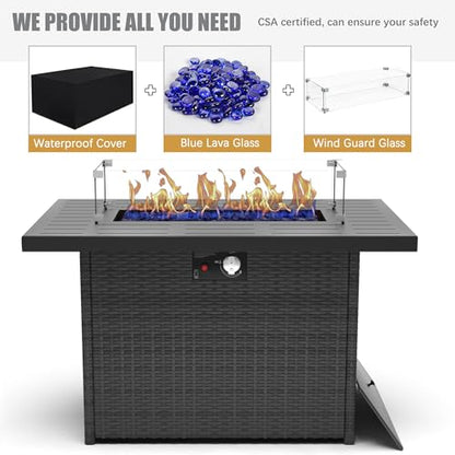 5 Pieces Aluminum Outdoor Patio Furniture Set, Metal Modern Conversation Sofa Set with Fire Pit Table and Washable Thick Cushions for Porch, Backyard, Deck