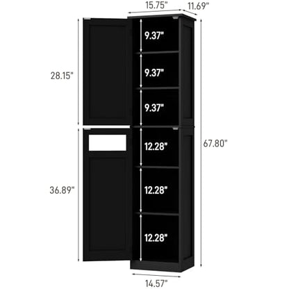 Tall Bathroom Cabinet, Slim Bathroom Storage Cabinet with Adjustable Shelves and 2 Doors, Narrow Floor Storage Cabinet for Bathrooms, Kitchen, Living Room, Black