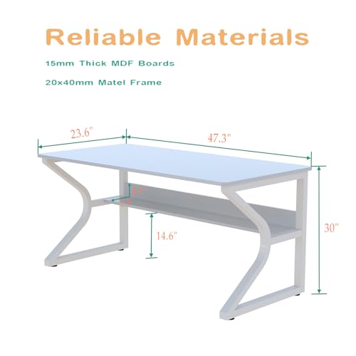 47.3-Inch Writing Desk with Storage Shelf, Warm White, view 3