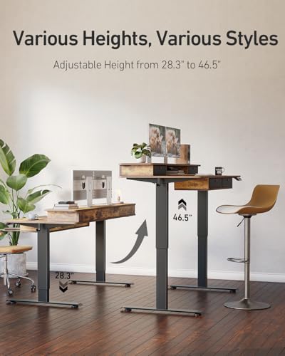 55" x 30" Standing Electric Desk with Drawers, Rustic Brown, view 5