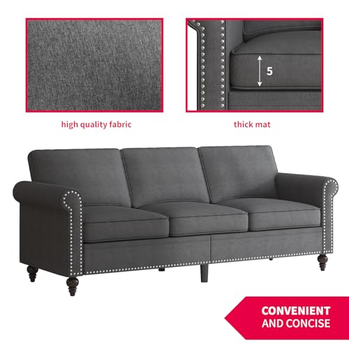 3PCS Sofa Set for Living Room,Modern Linen Couch Set with Nailhead Trim Design, Living Room Furniture Set for Office,Apartment, Home(Sofa & Loveseat & Chair/Dark Grey)