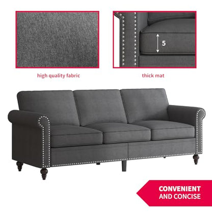 3PCS Sofa Set for Living Room,Modern Linen Couch Set with Nailhead Trim Design, Living Room Furniture Set for Office,Apartment, Home(Sofa & Loveseat & Chair/Dark Grey)