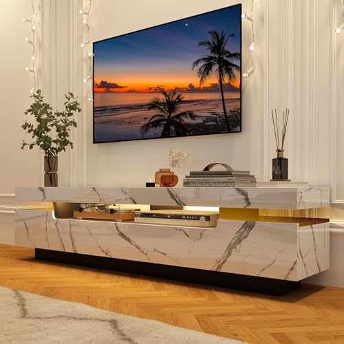 70IN White TV Stand for 75/80 inch TV, Modern LED TV Stand for Living Room, view 2