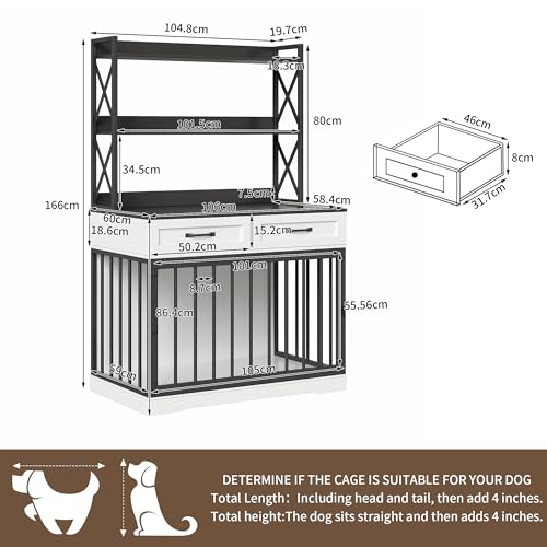 42”×65.4”Dog Crate Furniture, Pet Cage with Storage Drawers & Shelves, view 3