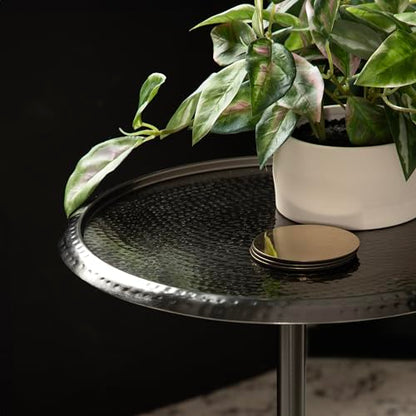 Sanzo Modern Pedestal Side Table, 15 x 15 x 24, Gray Gunmetal, Decorative End Table with Hammered Tabletop for Use as a Bedroom Nightstand or Living Room Accent Table